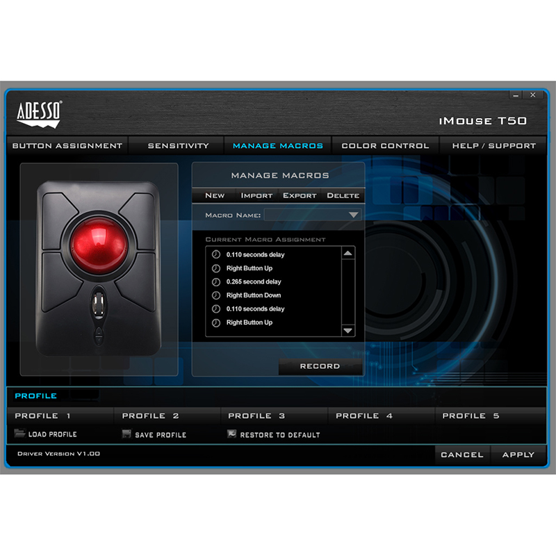 Adesso IMOUSE T50 Mouse - USB - Optical - 7 Button(s) - Black - Wireless